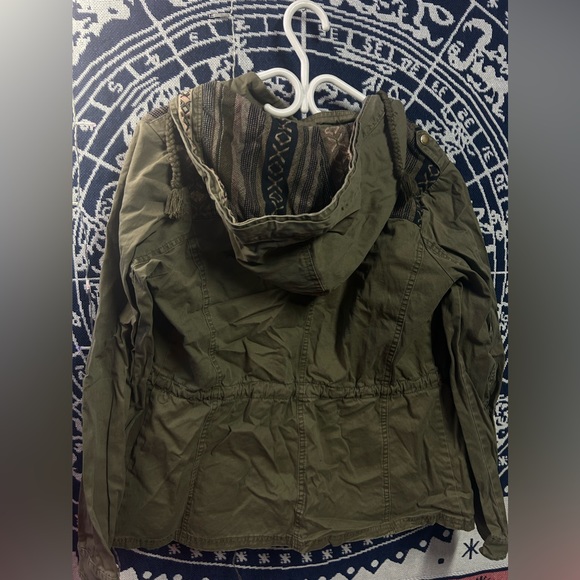 Triple 5 SOUL Y2K long green cargo zip military utility aztec boho 100% cotton - Picture 2 of 3
